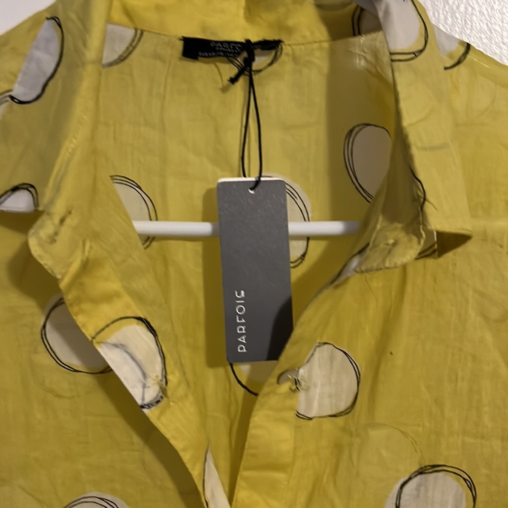 Yellow polka dot cotton sheer short sleeved blouse - Picture 2 of 4